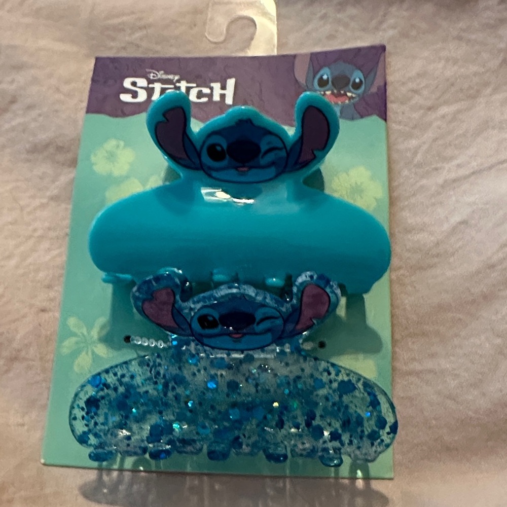 Disney Stitch Blue and Glitter Hair Clips